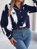 Autumn Winter Contrast Color Striped Collar Long Sleeve Shirt Women Clothing - Quality Home Clothing| Beauty