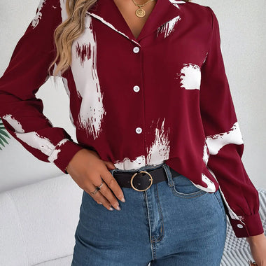 Autumn Winter Contrast Color Striped Collar Long Sleeve Shirt Women Clothing - Quality Home Clothing| Beauty