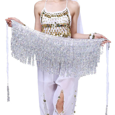 Belly Dance Sequ Tassels Waist Chain Indian Dance Bohemian Lace up Sequ Hip Scarf Waist Scarf Sequ Tassel Skirt - Quality Home Clothing| Beauty
