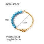 Natural Pearl/Blue Turquoise Light Luxury Vintage 18K Gold Inlaid Bracelet -  QH Clothing