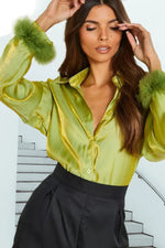Autumn Fluorescent Fluff Sleeve Collared Shirt Sexy Feather Sleeve Top For Women - Quality Home Clothing| Beauty
