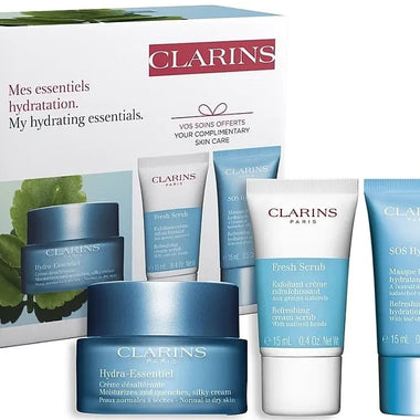 Clarins Hydra-Essential Gift Set 50ml Face Cream + 15ml Face Mask + 15ml Exfoliating Cream + Toiletry Kit - QH Clothing