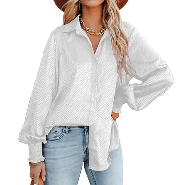 Women Clothing Zebra Pattern Collared Breasted Loose Top Lantern Long Sleeve Shirt for Women - Quality Home Clothing| Beauty