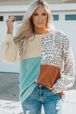 Contrast Color Top Women Spring Autumn Leopard Print round Neck Long Sleeve Sweater Women - Quality Home Clothing| Beauty