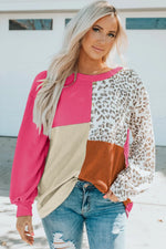 Contrast Color Top Women Spring Autumn Leopard Print round Neck Long Sleeve Sweater Women - Quality Home Clothing| Beauty