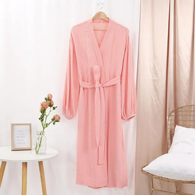 Early Spring French Solid Color Cardigan Nightgown Double Layer Gauze Full Cotton Casual Home Pajamas Women Cotton - Quality Home Clothing| Beauty
