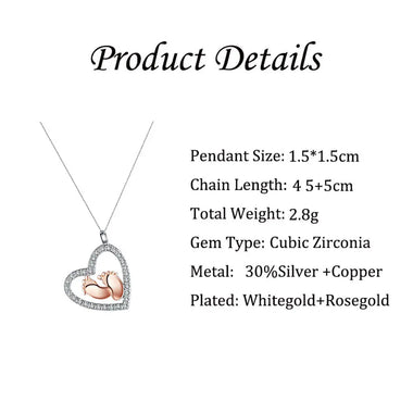 Elegant Diamond Heart and Little Feet Pendant Necklace for Mom -  QH Clothing