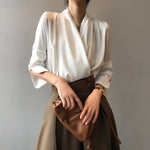 V-neck Shirt Women Spring French Elegant Drape Long Sleeve Shirt - Quality Home Clothing| Beauty