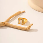 Exquisite 18K Gold Horseshoe Design Zircon Ring - Timeless Elegance -  QH Clothing
