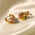 Exquisite Rainbow Diamond Donut Earrings - 18K Gold Plated Stainless Steel -  QH Clothing