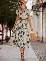Spring Summer Popular V neck Printed Flying Sleeves Dress - Quality Home Clothing| Beauty