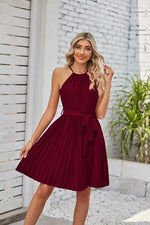 Summer Women Clothing Halter Lace Up Sleeveless Pleated Mini Dress - Quality Home Clothing| Beauty