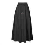 High Waist Long Skirt Stock Solid Color Cotton Linen Elastic Waist Large Swing Draped Dress Women - Quality Home Clothing| Beauty