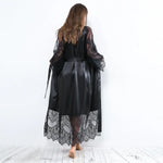 Hollow Out Cutout out satin lace Long Sleeve Nightgown Bathrobe - Quality Home Clothing| Beauty