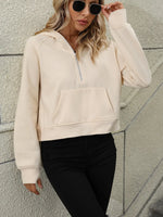 Ladies Half Zip Pullover Hooded Sweatshirt Fleece Short Chic Sweatshirt - Quality Home Clothing| Beauty
