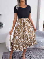 Spring Summer Casual Leopard Print Ruffled Midi Dress Women Clothing - Quality Home Clothing| Beauty