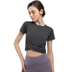 Nude Feel Quick Drying Breathable Yoga Clothes Sports Running Short Sleeve T shirt Sexy Stretch Workout Clothes for Women - Quality Home Clothing| Beauty