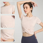 Nude Feel Quick Drying Breathable Yoga Clothes Sports Running Short Sleeve T shirt Sexy Stretch Workout Clothes for Women - Quality Home Clothing| Beauty