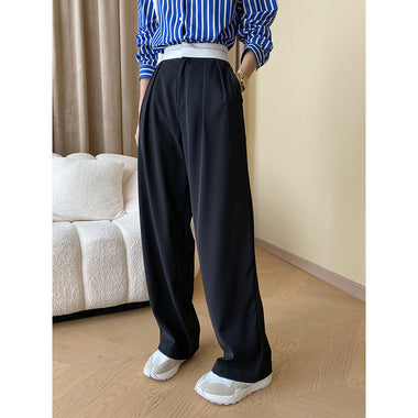 Trendy Stitching Design Early Autumn Office Straight Slimming Wide Leg Pants - QH Clothing