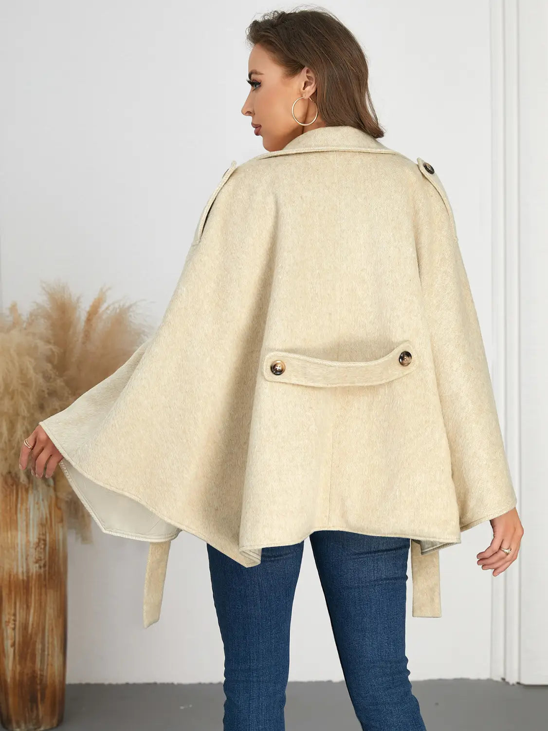 Winter Woolen Coat High Grade Collared Thin Strap Slim Fit Cloak Robe Jacket