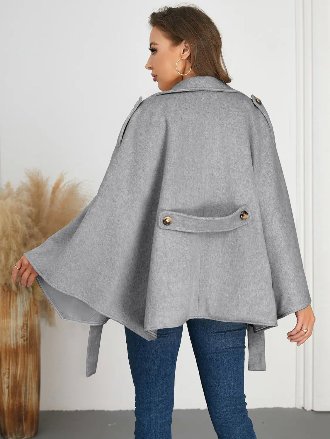 Winter Woolen Coat High Grade Collared Thin Strap Slim Fit Cloak Robe Jacket