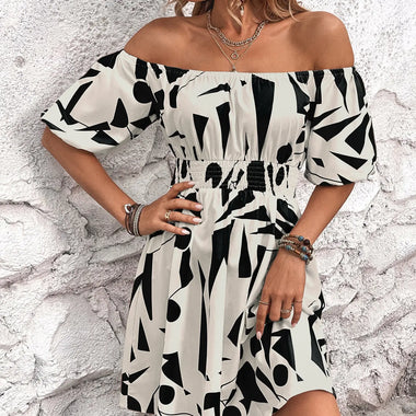 Popular Women Clothing Off Shoulder Printed Dress - Quality Home Clothing| Beauty