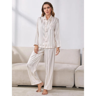 Pajamas Homewear Set Women Autumn Winter Artificial Silk Long Sleeve Pajamas Can Be Worn Outside - Quality Home Clothing| Beauty