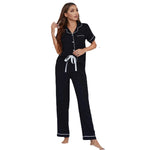 Pajamas Solid Color Buttons Short-Sleeved Trousers Women Home Wear Two-Piece Suit - Quality Home Clothing| Beauty