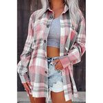 Pink Plaid Button Pocket Shirt Women Collared Long Sleeve Shirt - Quality Home Clothing| Beauty