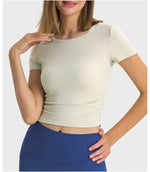 Pleated Waist Slimming Short Sports Short Sleeve High Elastic Nude Feel Slim Fit Slimming Yoga Jacket - Quality Home Clothing| Beauty