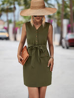 Popular Sleeveless V-neck Buttons Dress - Quality Home Clothing| Beauty