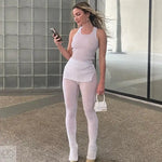 See-Through Trousers and Sleeveless T-Shirt Set - Quality Home Clothing | Beauty