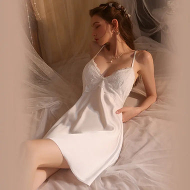 Sexy Cutout Sling Nightdress Casual Belt Chest Pad Ice Silk Pajamas Homewear - Quality Home Clothing| Beauty