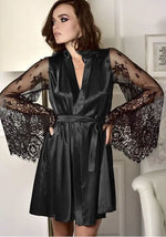 Sexy Lingerie Lace See-through Long Sleeve Imitation Ice Silk Robe - Quality Home Clothing| Beauty