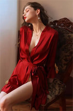 Sexy Pajamas Sexy Artificial Silk Lotus Leaf Cuff Cardigan Outerwear Gown Nightgown - Quality Home Clothing| Beauty