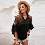 Sexy See-through V-neck Lace Shirt Chiffon Shirt Delivery - Quality Home Clothing| Beauty