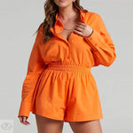 Single Breasted Collared Shirt Shorts Loose Casual Two Piece Suit Women - Quality Home Clothing| Beauty