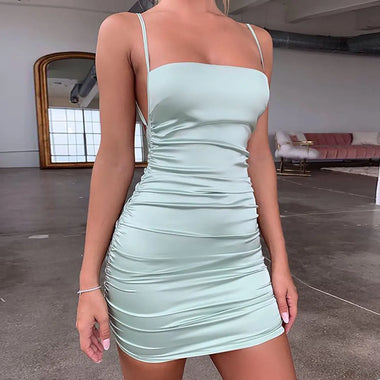 Solid Color Pleating Sexy Backless Lace Up Nightclub Dress - Quality Home Clothing| Beauty