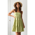 Sundress Sundress Spring Summer Solid Color Fresh Sweet Spaghetti Strap Short Dress - Quality Home Clothing| Beauty