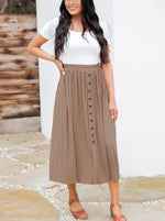 Spring Summer Elastic Waist Pleated Front Buckle Casual Package Hip Mid Skirt - Quality Home Clothing| Beauty
