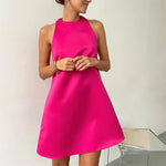 Spring Summer Satin Dress round Neck Sleeveless A  line Sexy Party Dance Dress - Quality Home Clothing| Beauty
