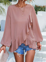 Spring Summer Solid Color Ruffles Lantern Sleeve Irregular Asymmetric Top - Quality Home Clothing| Beauty