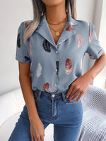 Summer Elegant Collar Feather Loose Short Sleeve Shirt Women Clothing - Quality Home Clothing| Beauty
