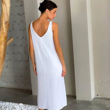 Summer Long Split Cotton Linen Nightdress Outerwear Home Women Casual Sling One Piece Pajamas - Quality Home Clothing| Beauty