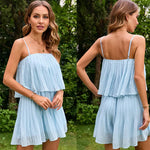 Strap Solid Color Dress Summer Two-Layer Lotus Leaf A- line - Quality Home Clothing| Beauty