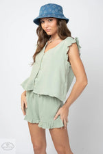 Summer Women  V neck Ruffled Top Shorts Suit - Quality Home Clothing| Beauty