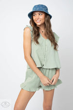 Summer Women  V neck Ruffled Top Shorts Suit - Quality Home Clothing| Beauty