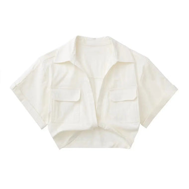 Summer Women Clothing Street Short Sleeve Stretch Linen Blended Short Shirt - Quality Home Clothing| Beauty