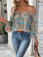 Summer Women Retro Ethnic Paisley Printed Short Sleeved Top - Quality Home Clothing| Beauty