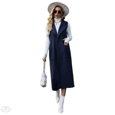 Trendy Woolen Coat Autumn Winter Slim Fit Slimming Fashionable Women Blue Coat - Quality Home Clothing| Beauty